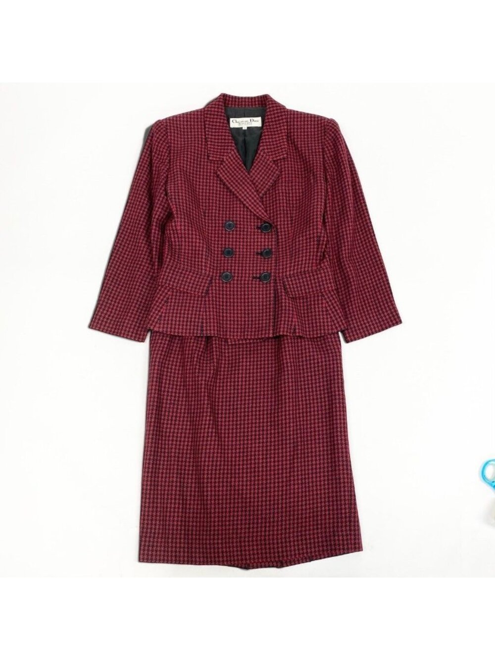 Dior Skirt Set Tailored Jacket Houndstooth Red Black